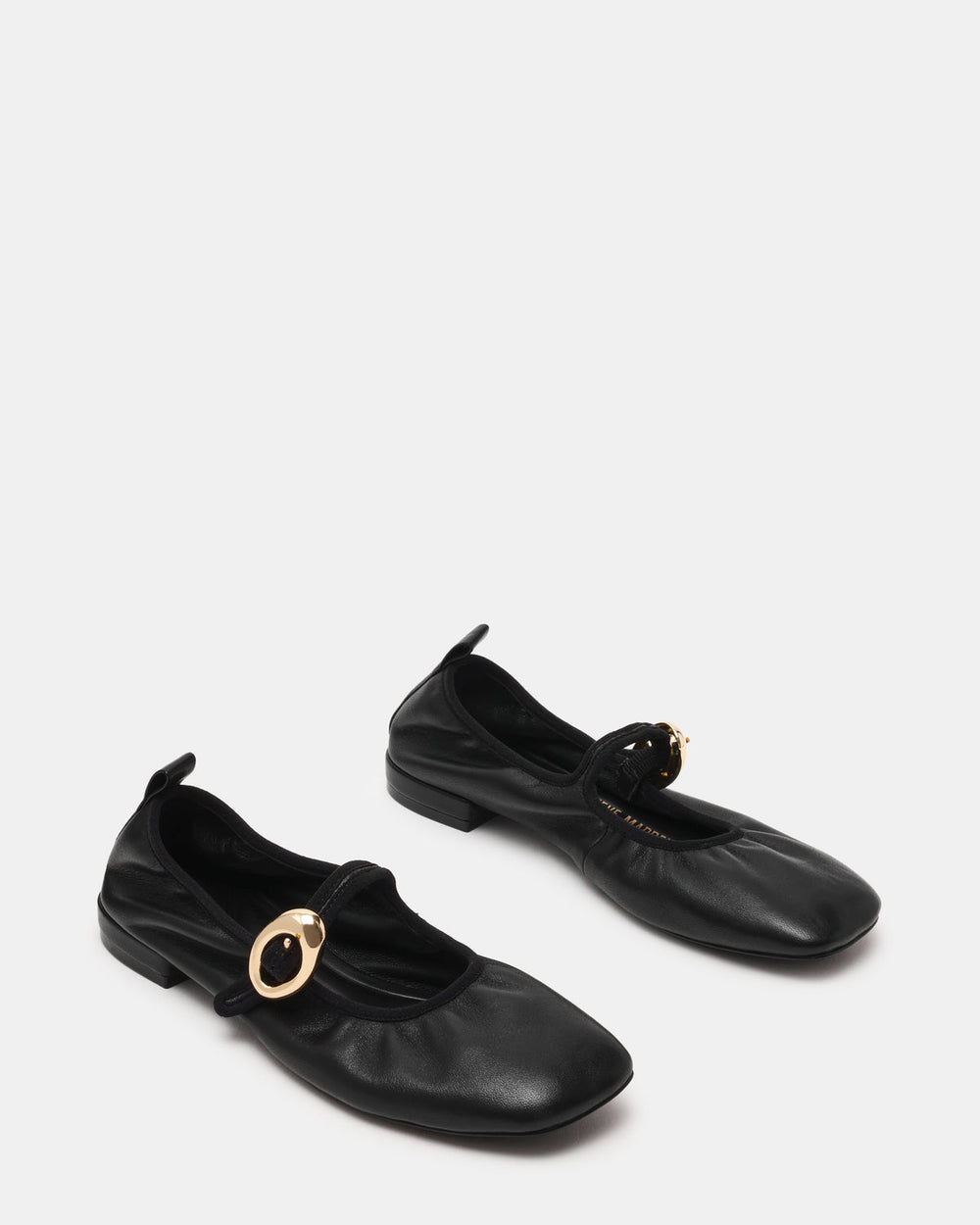DAFFIA Black Leather Mary Jane Gold-Detail Buckle Ballet Women's Flat