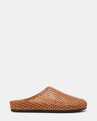 FERN Tan Raffia Mesh Mule Slip-On Round-Toe Women's Flat