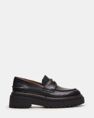 RAFTUS Black Leather Platform Lug Women's Loafer