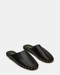 PEARSON Black Leather Rounded-Toe Slip-On Women's Flat