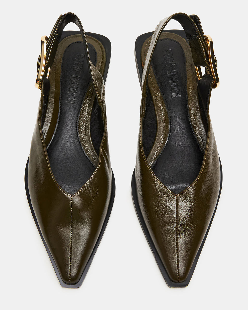 SHAY Olive Leather Pointed-Toe Slingback Ballet Women's Flat