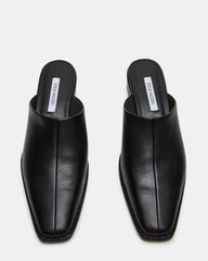 DESSA Black Leather Square-Toe Mule Women's Flat