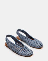 RUMI Blue Leather Woven Slingback Round-Toe Women's Flat