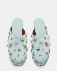 PEARSON Blue Satin Rhinstones Rounded-Toe Slip-On Women's Flat