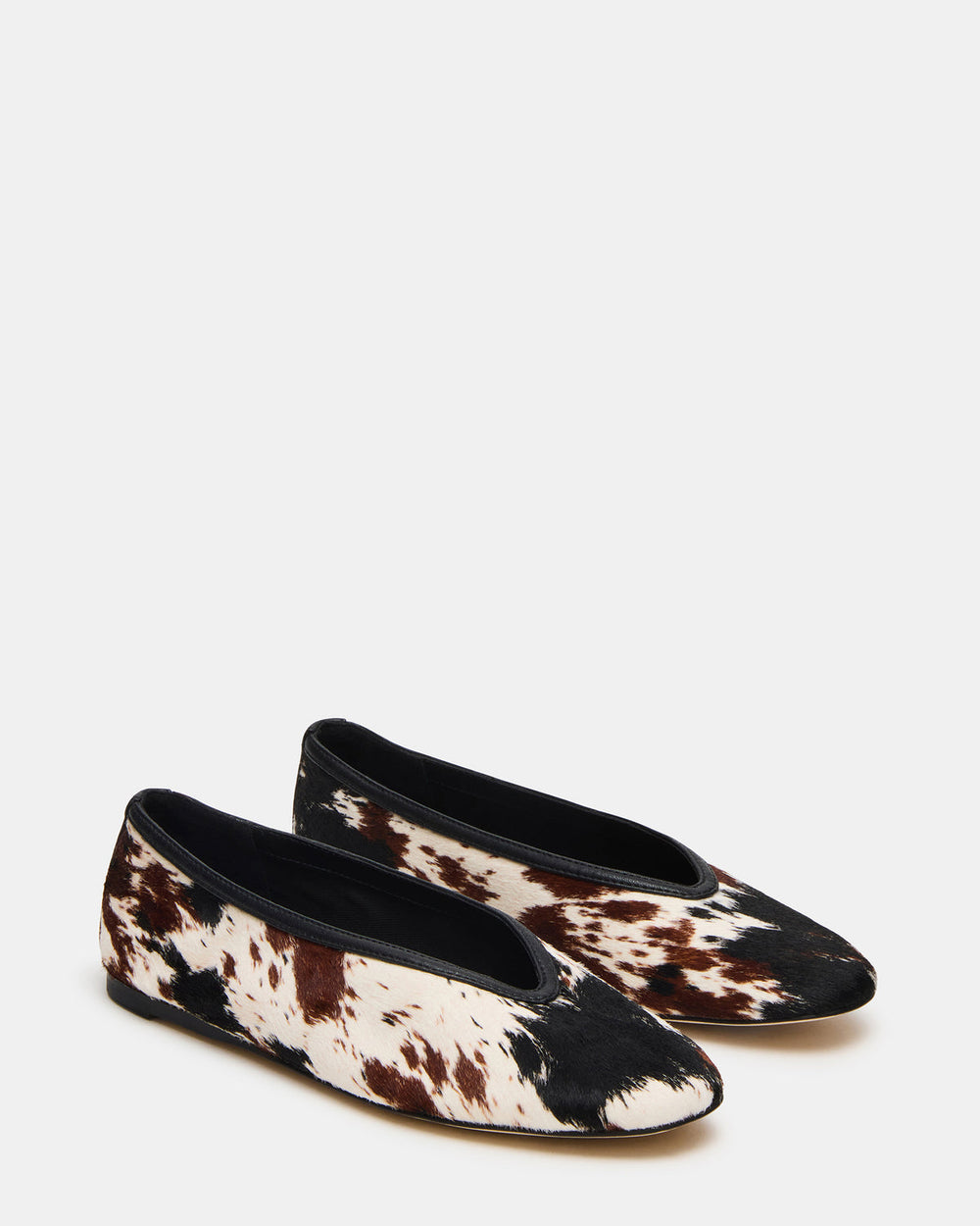 LENI Brown Cow Print Square-Toe Ballet Women's Flat