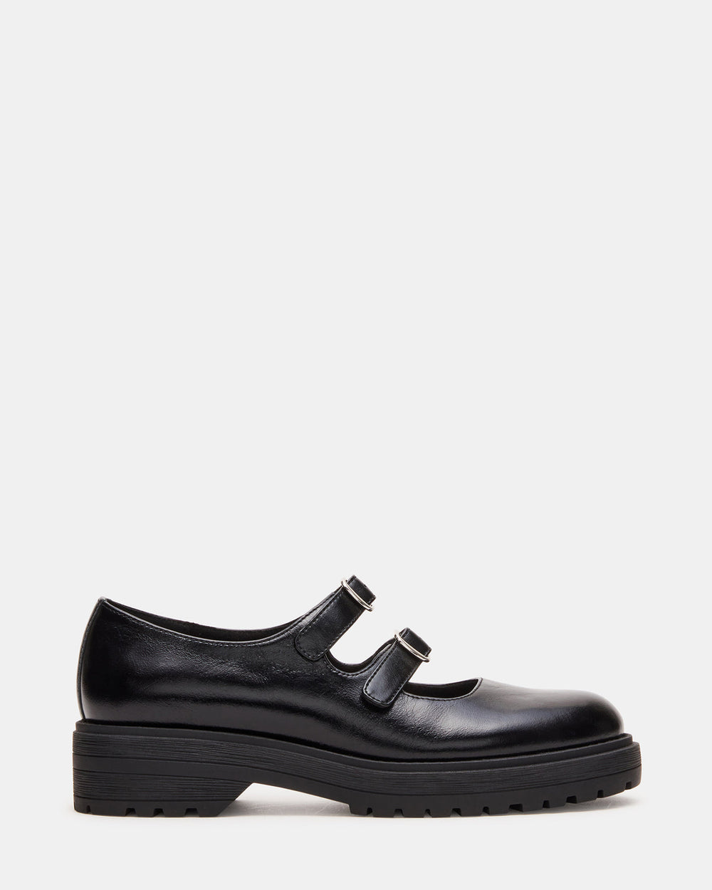 ALBA Black Leather Platform Lug Mary Jane Women's Loafer