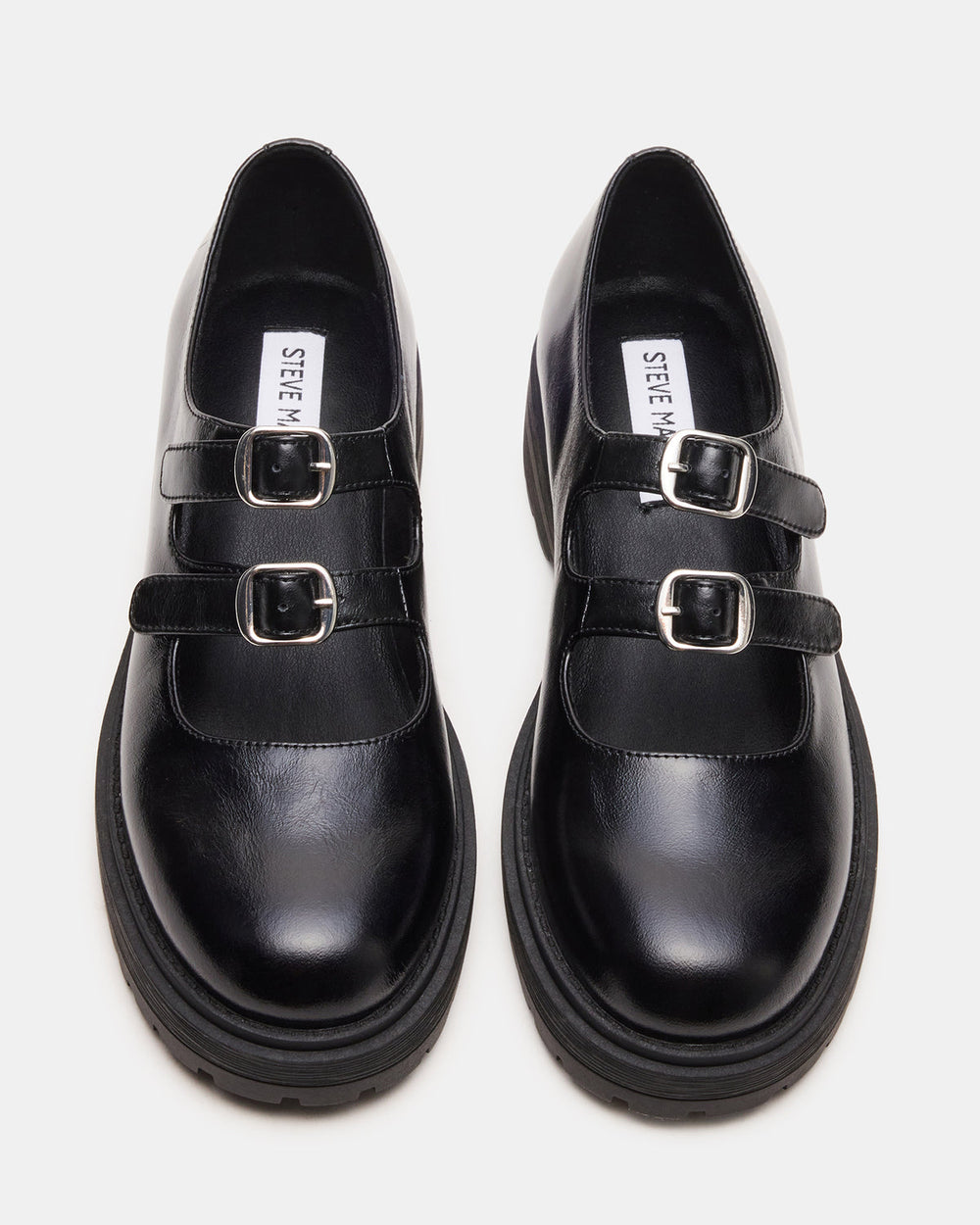 ALBA Black Leather Platform Lug Mary Jane Women's Loafer