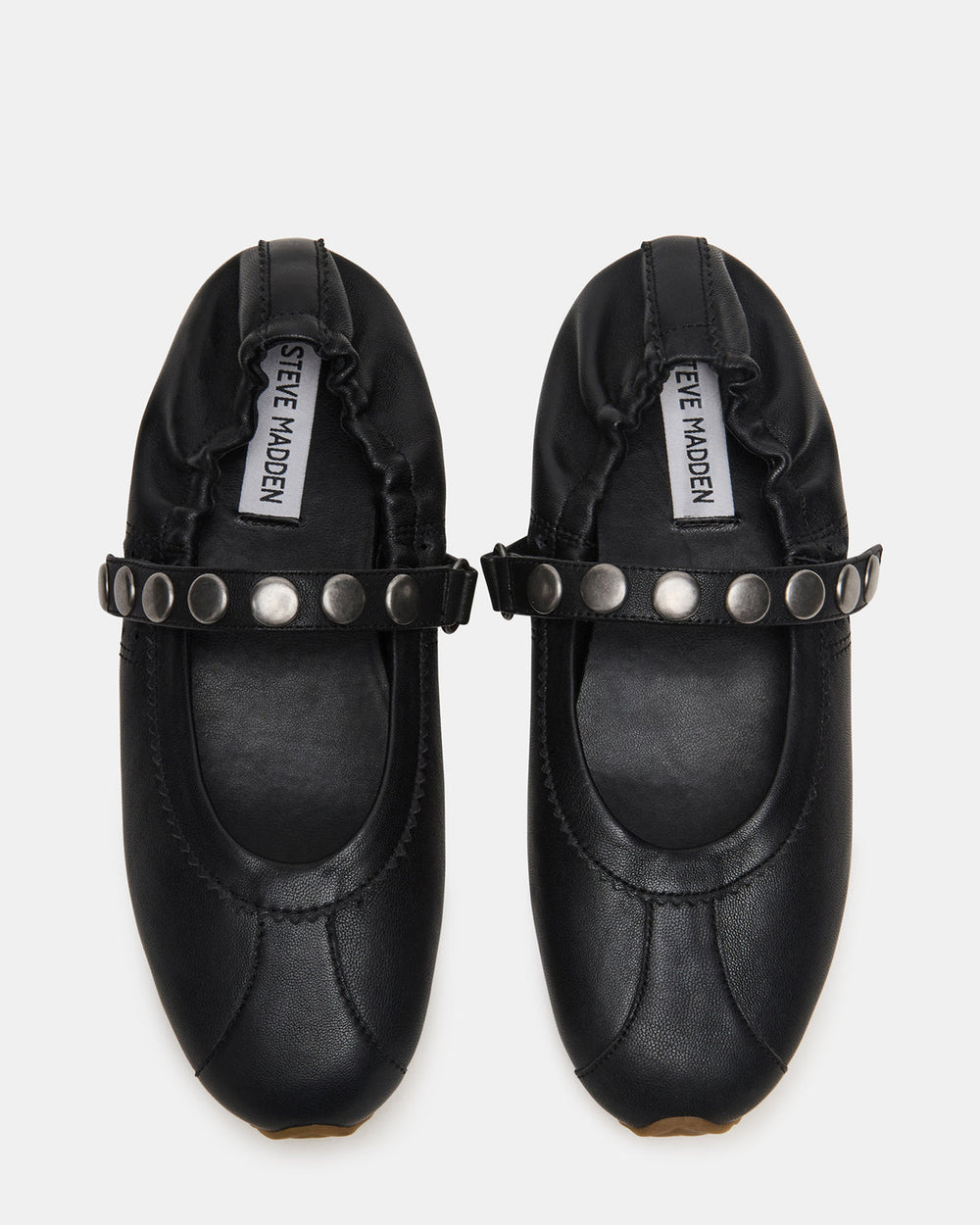 ANAYA Black Leather Studs Mary Jane Ballet Women's Flat