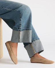 LENI Taupe Suede Square-Toe Ballet Women's Flat