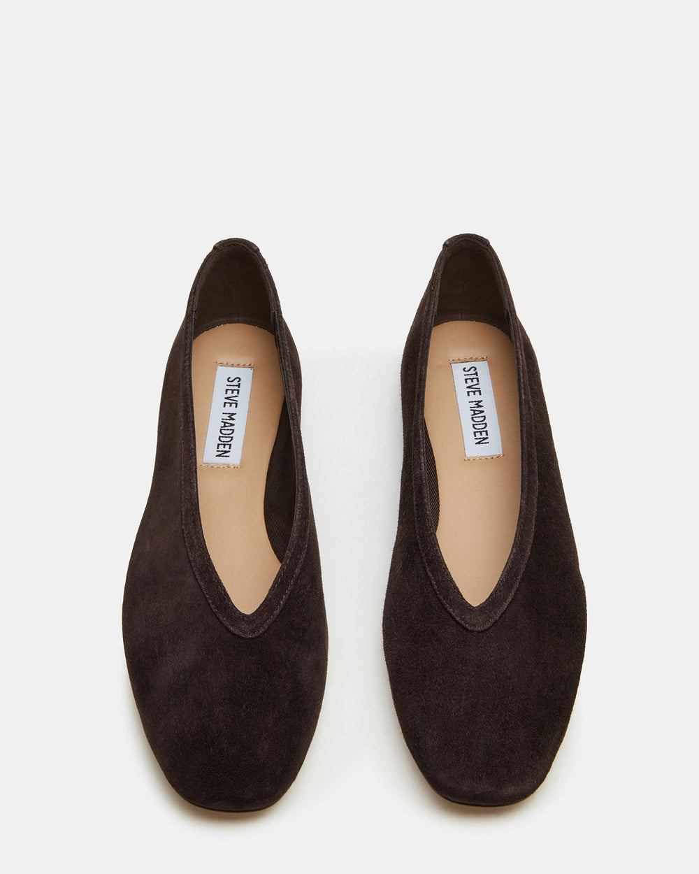 LENI Brown Suede Square-Toe Ballet Women's Flat