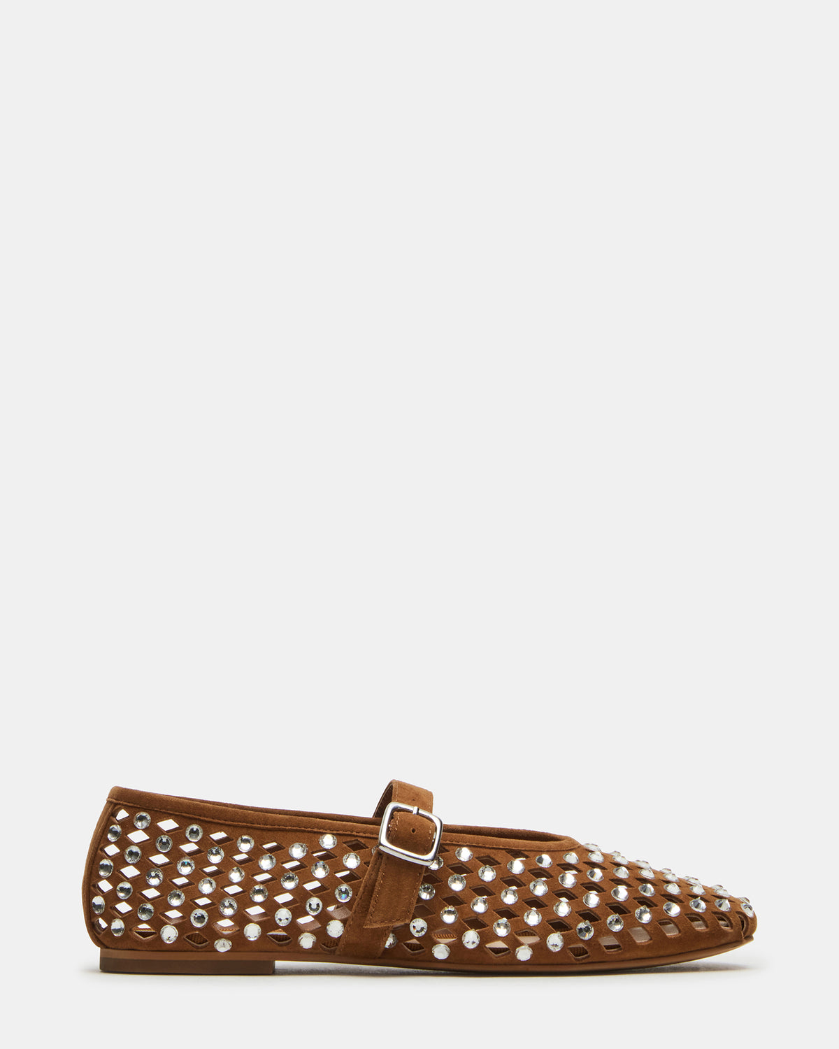 DREAMING Chestnut Suede Rhinestones Women's Mary Jane Flats