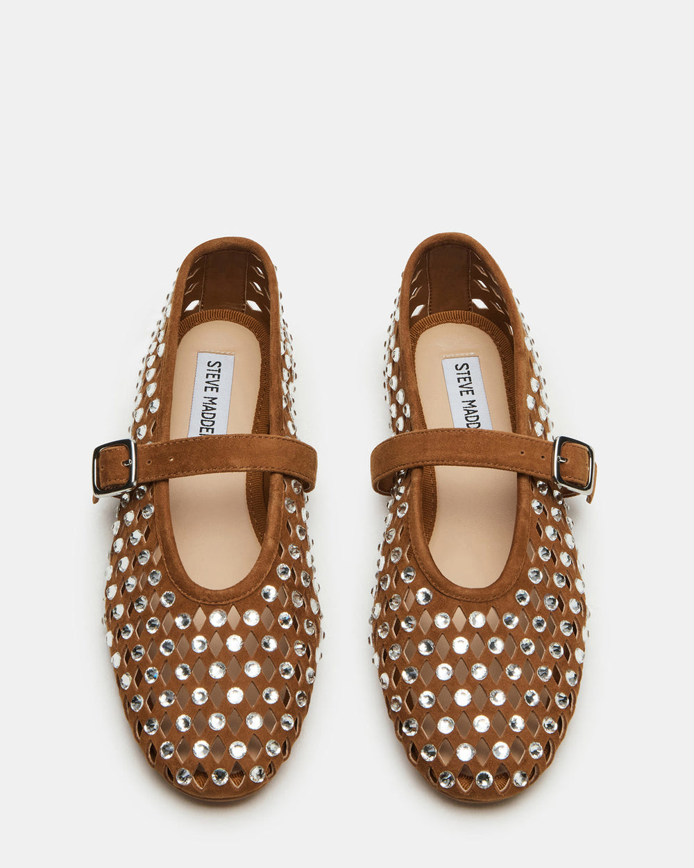 DREAMING Chestnut Suede Rhinestones Women's Mary Jane Flats