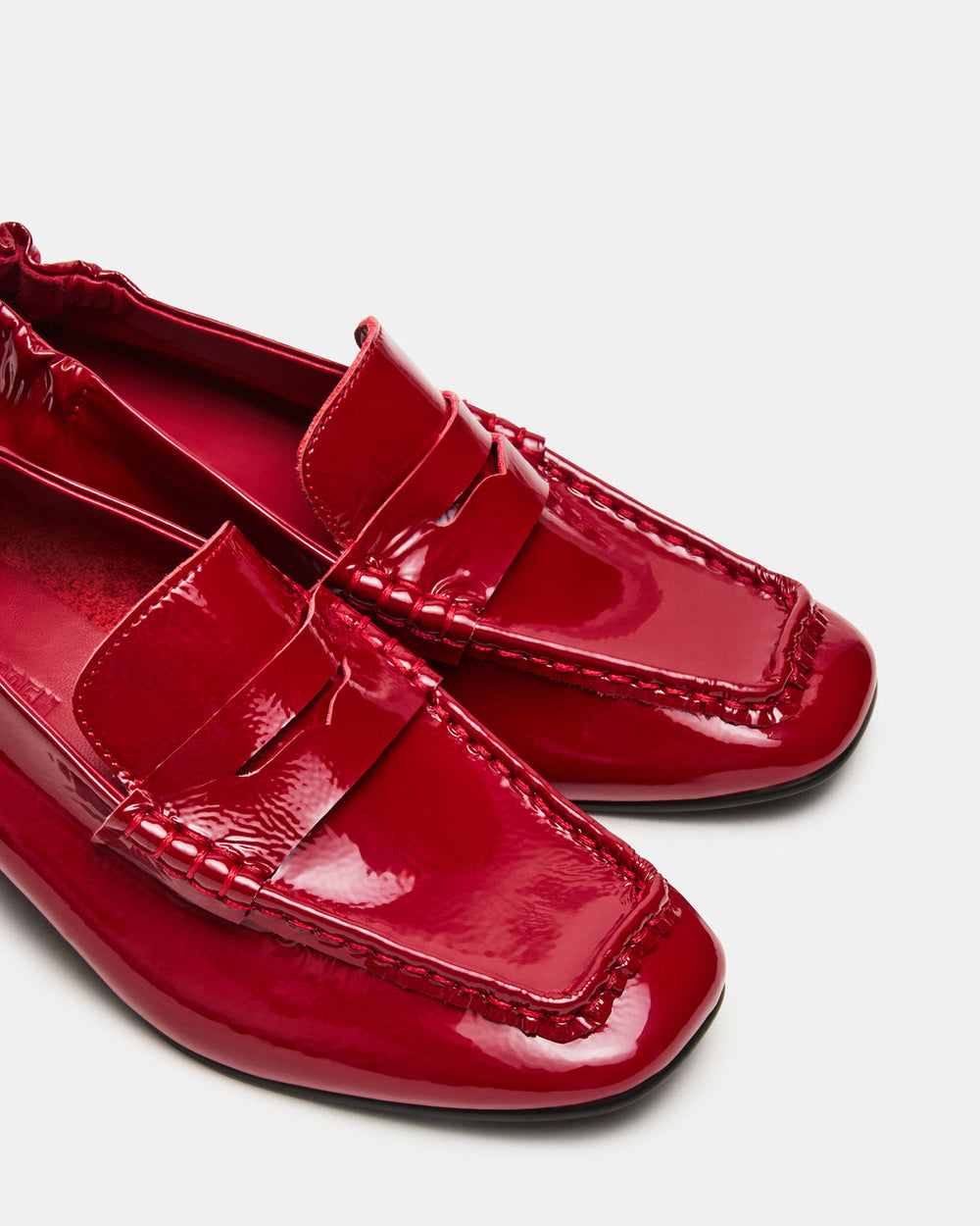 ESTEE Red Crinkle Patent Square-Toe Heeled Women's Loafer