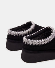 SELENA Black Suede Women's Natural Slip-On Mule Flat