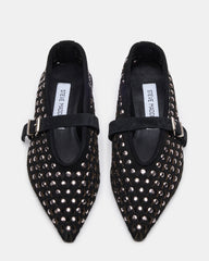 NICO Black Suede Women's Pointed-Toe Mary Jane Flat