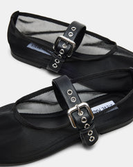 MITSY Black/Black Mary Jane Mesh Ballet Women's Flat