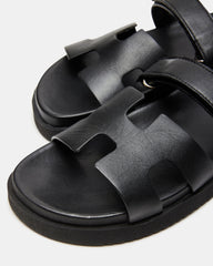 MAYVEN Black Leather Flatform Slide Women's Sandal