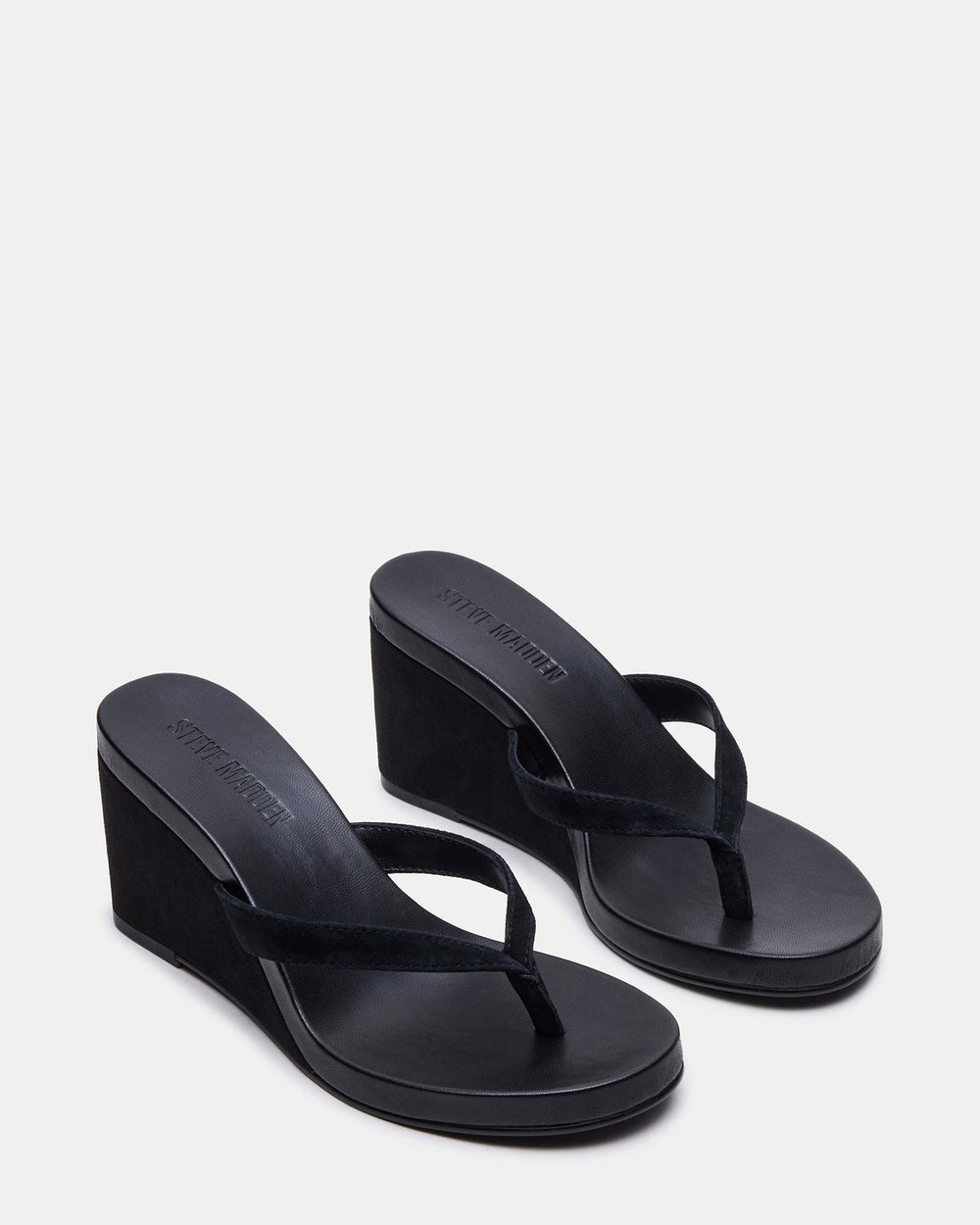PLAYING Black Suede Thong Wedge Women's Sandal