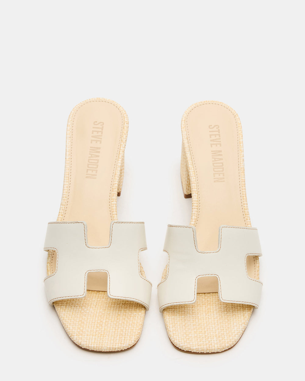 HANA BONE LEATHER Square-Toe Mule Block Heel Women's Sandal