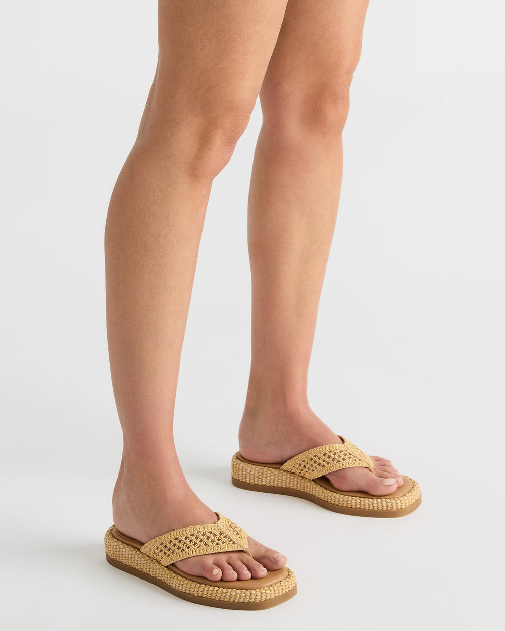BELLA Natural Raffia Thong Square-Toe Platform Women's Sandal