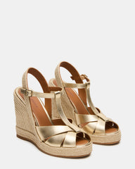 THELMA Gold Leather Espadrille Wedge Ankle Strap Women's Sandal