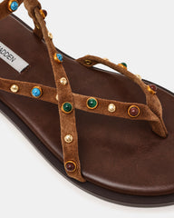 MATHIS Tan Suede Studded Embellished Strappy Thong Women's Sandal