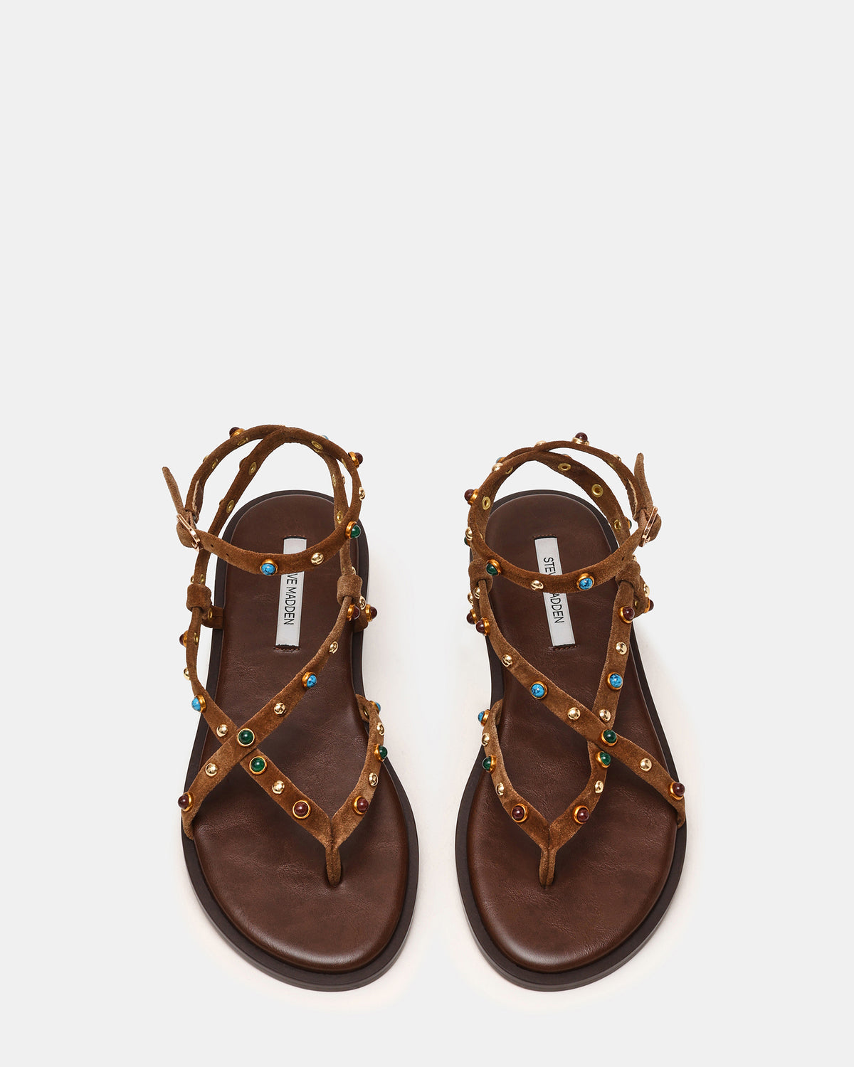 MATHIS Tan Suede Studded Embellished Strappy Thong Women's Sandal