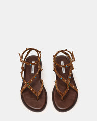 MATHIS Tan Suede Studded Embellished Strappy Thong Women's Sandal