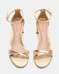 RAE Gold Leather Strappy Block Heel Women's Sandal
