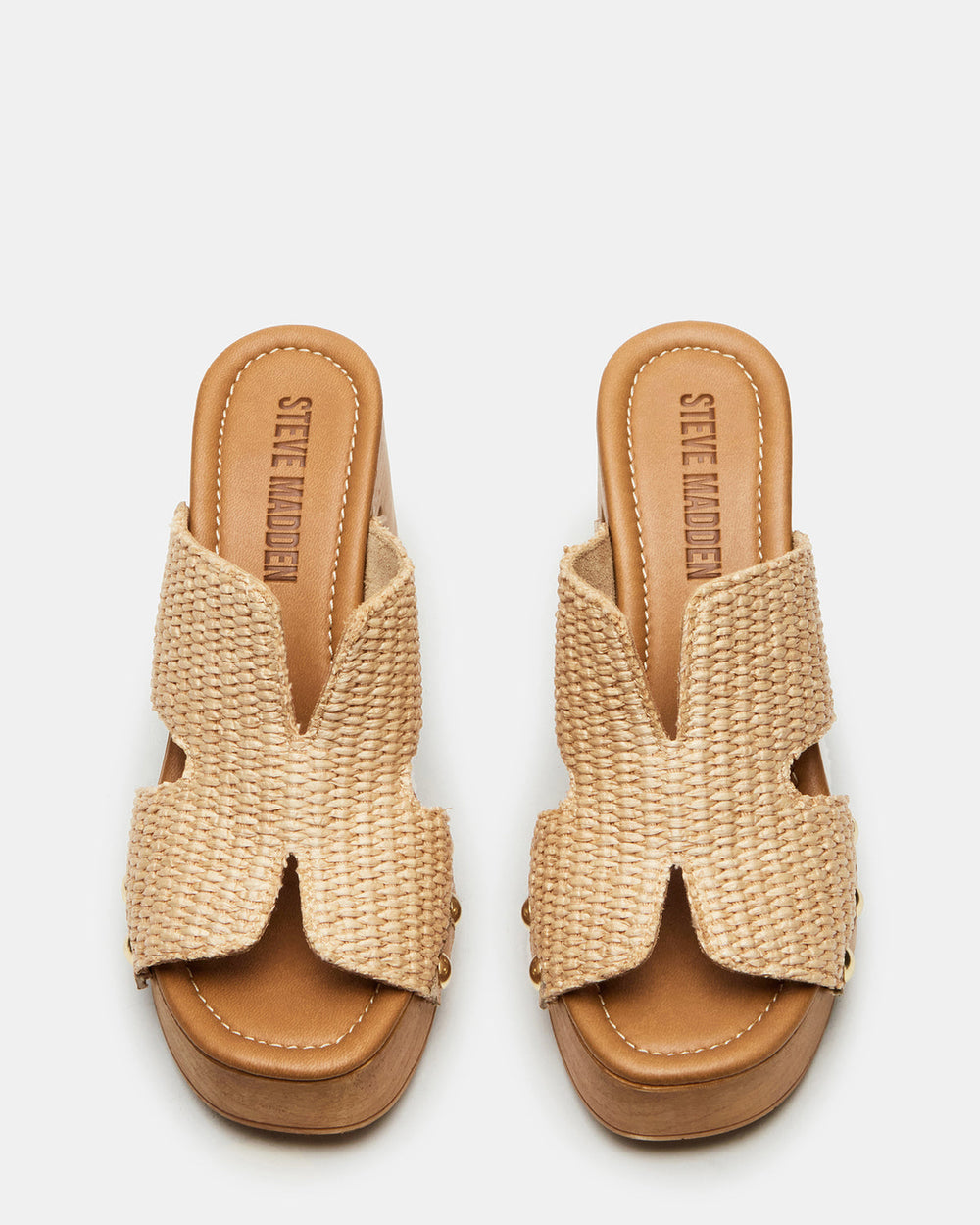 SUNKISSED Raffia Platform Block Heel Studded Women's Sandal