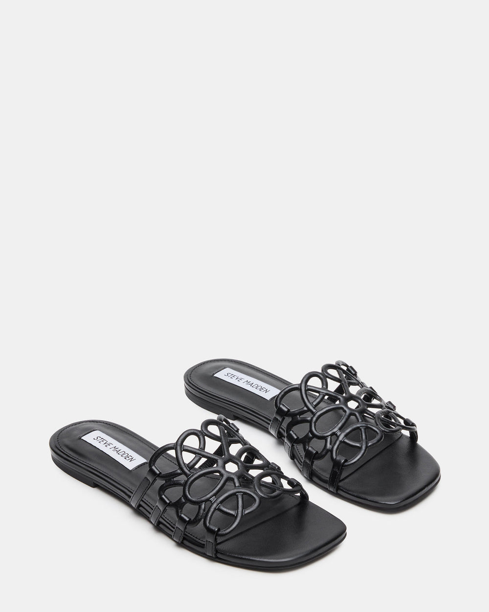 LOTUS Black Leather Square-Toe Slide Women's Sandal