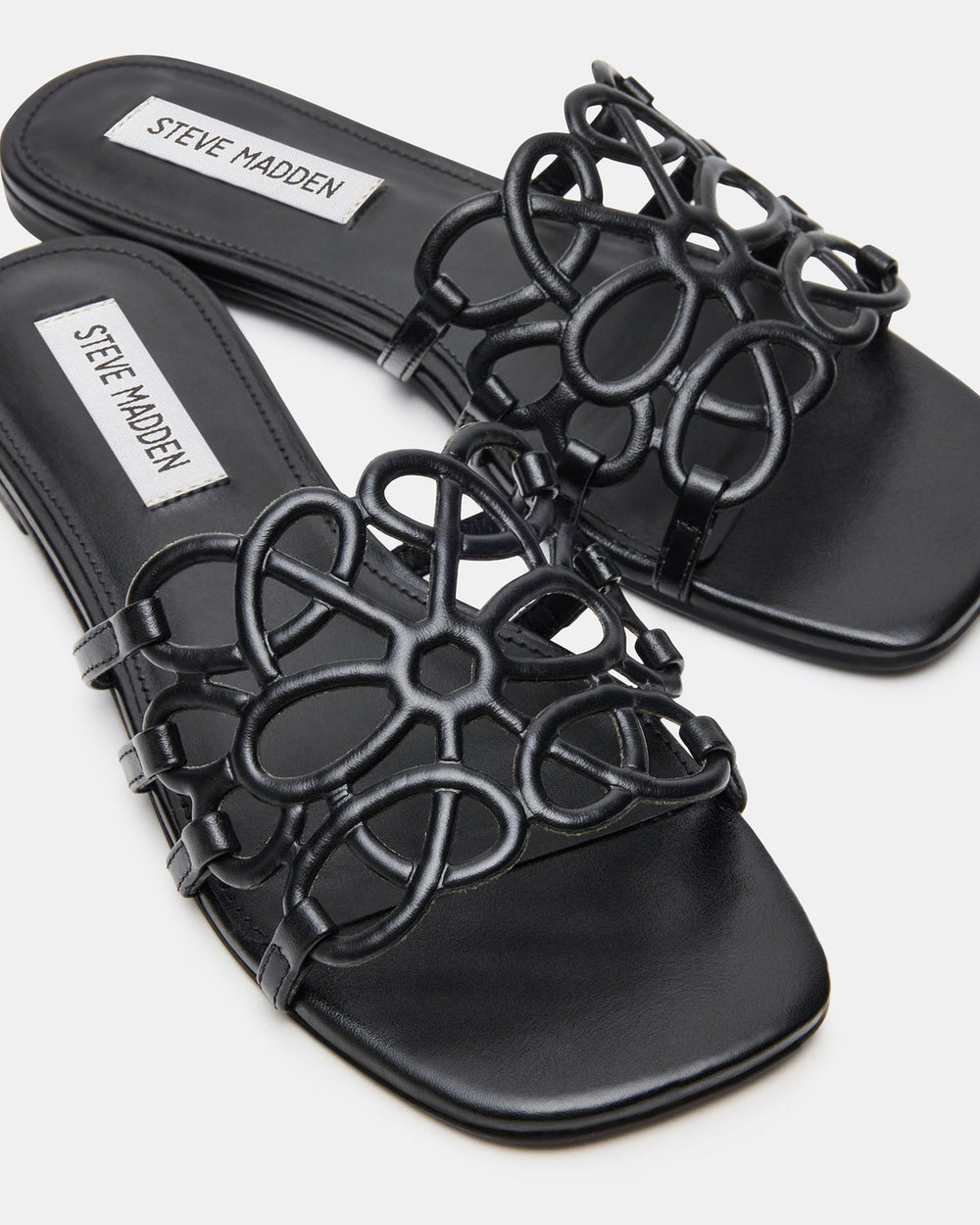 LOTUS Black Leather Square-Toe Slide Women's Sandal