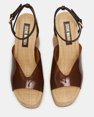 SINAI Brown Square-Toe Platform Wedge Strappy Women's Sandal