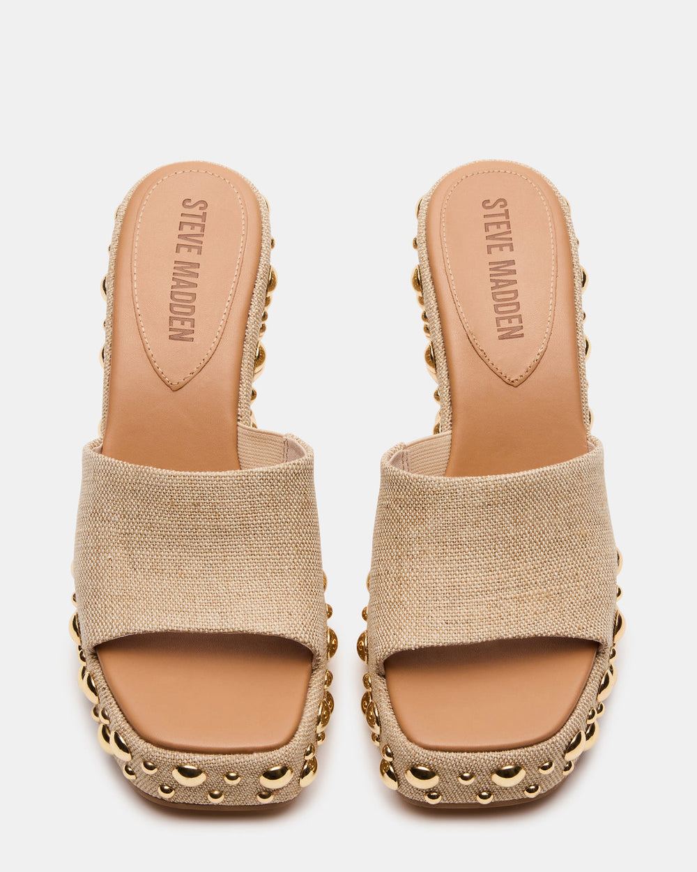 CAYMAN Natural Mini Studs Platform Square-Toe Wedge Women's Sandal