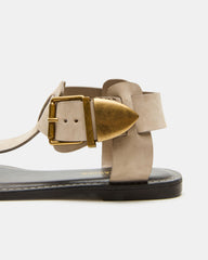 BRAZINN Taupe Nubuck Strappy Flat Sandal Women's Sandal