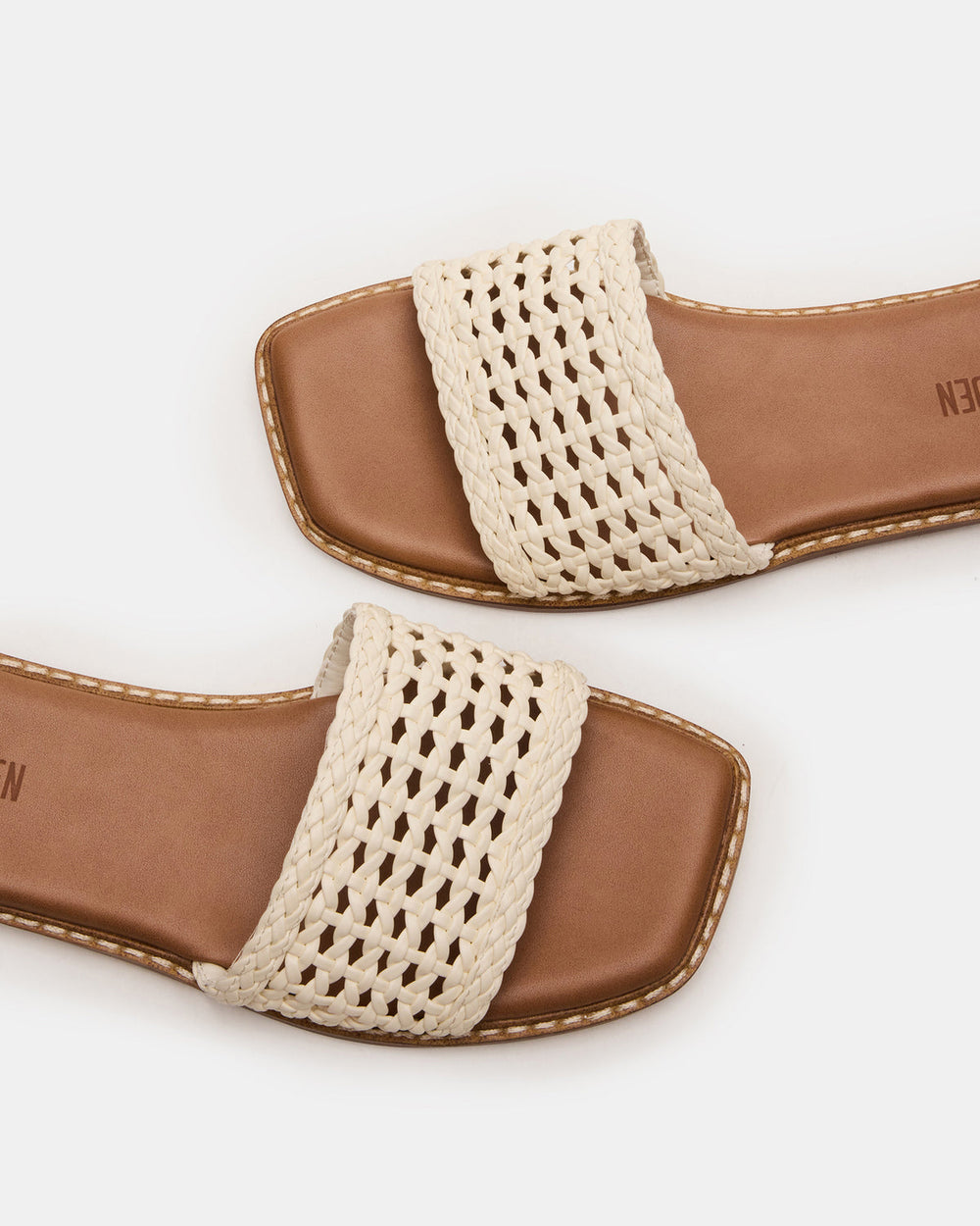 SNIDER White Square-Toe Slide Woven Women's Sandal
