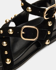 LINEAR Black Suede Strappy Footbed Studded Women's Sandal