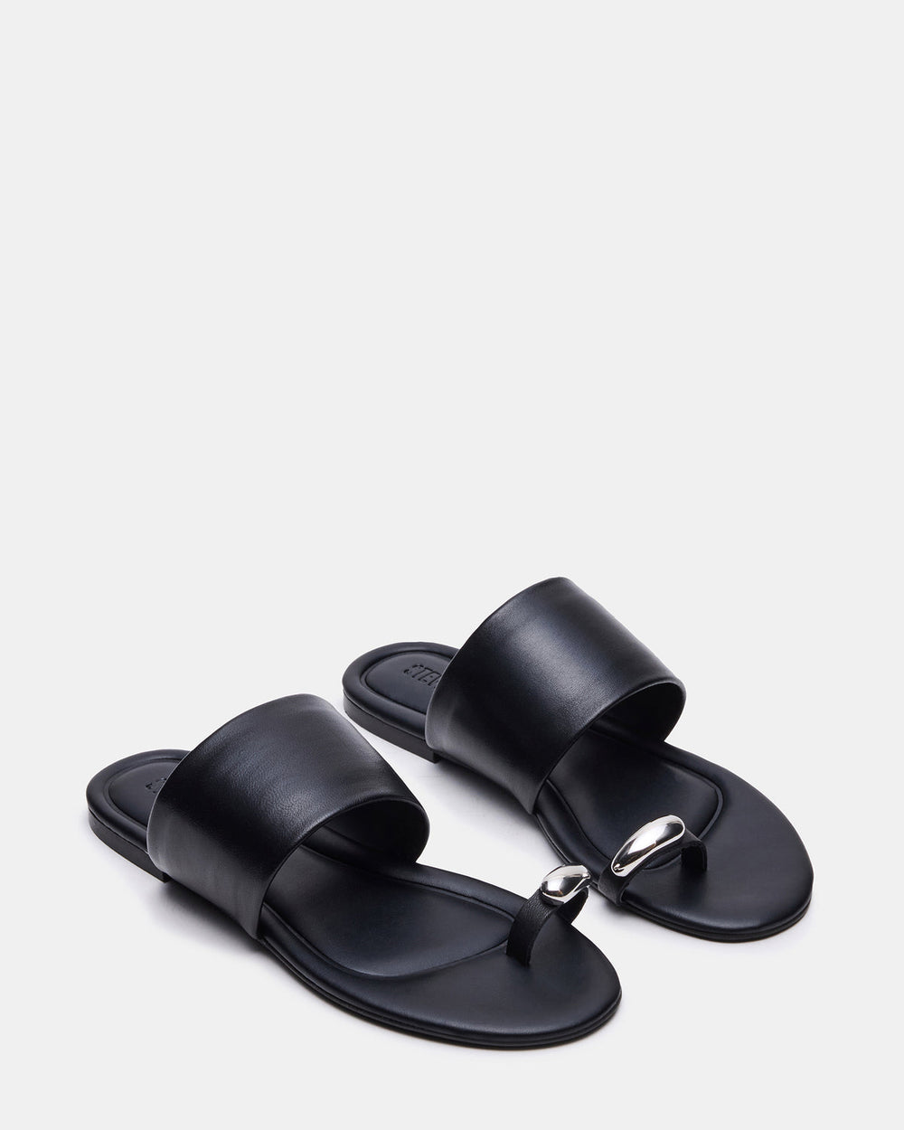 DECADENT Black Leather Rounded-Toe Slide Women's Sandal