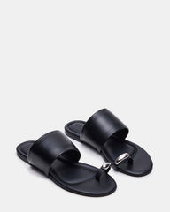 DECADENT Black Leather Rounded-Toe Slide Women's Sandal