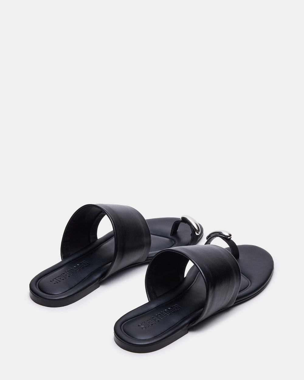 DECADENT Black Leather Rounded-Toe Slide Women's Sandal