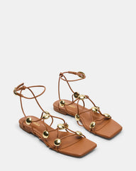 TIDES Cognac Strappy Square-Toe Women's Sandal