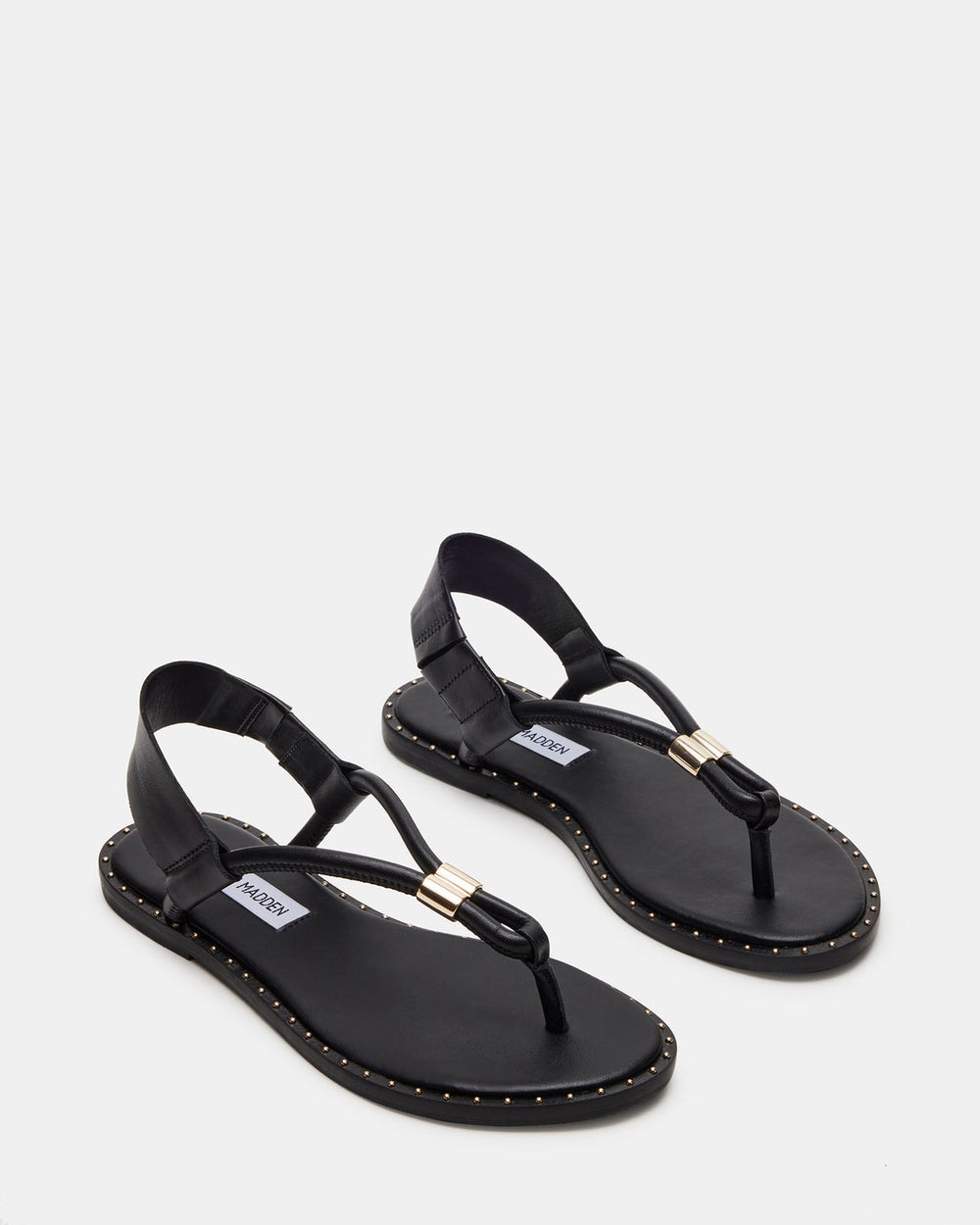 MEDUZA Black Leather Women's Studded Thong Sandal
