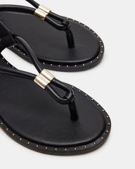 MEDUZA Black Leather Women's Studded Thong Sandal