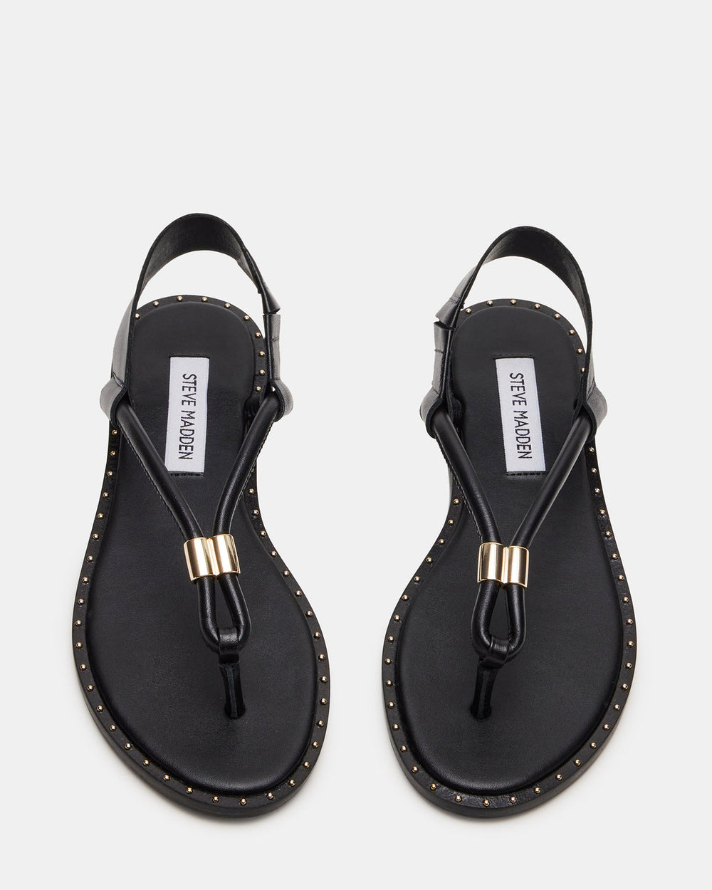 MEDUZA Black Leather Women's Studded Thong Sandal