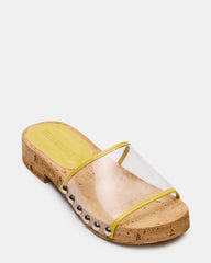 CLEMENT Yellow Wood Bottom Slide Mule Studded Women's Sandal
