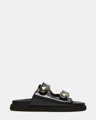 ATHENS Black Leather Slide Footbed Flatform Women's Sandal