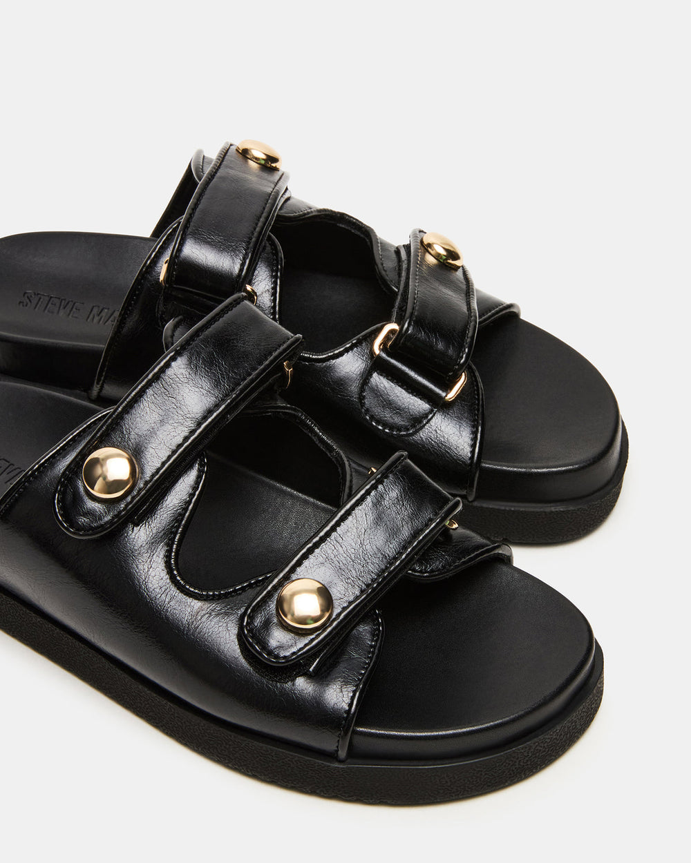 ATHENS Black Leather Slide Footbed Flatform Women's Sandal