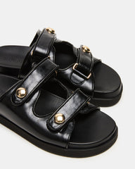 ATHENS Black Leather Slide Footbed Flatform Women's Sandal