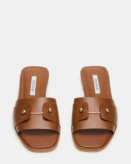 HASTEN Brown Leather Gold Detail Slide Women's Sandal