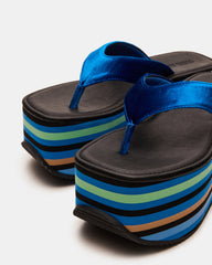 SEVILLA Blue Multi Thong Platform Chunky Flatform Square-Toe Women's Sandal